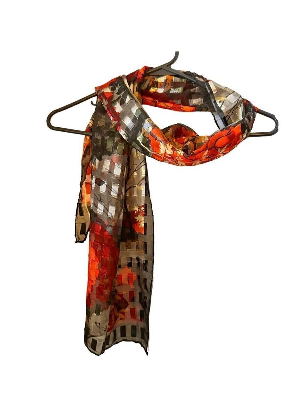 Womens Graphics Scarf Rectangle Sheer Metro Pagoda Print Chic Classic Black Red